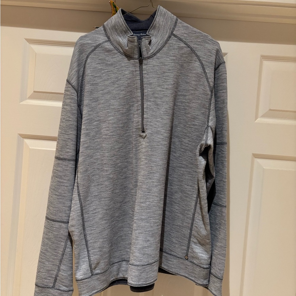 Tommy Bahama Reversible Gray 1/4 Zip sweater XL